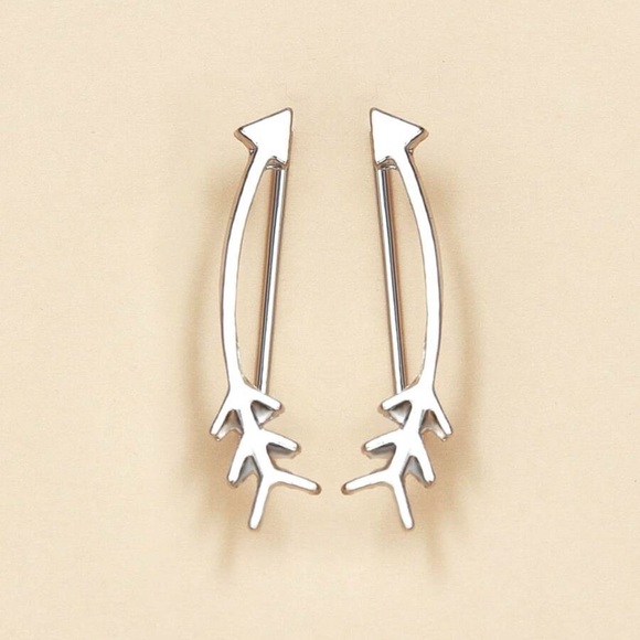 Any 2/$20! Silver Curved Arrow Cuff Earrings - Picture 3 of 6